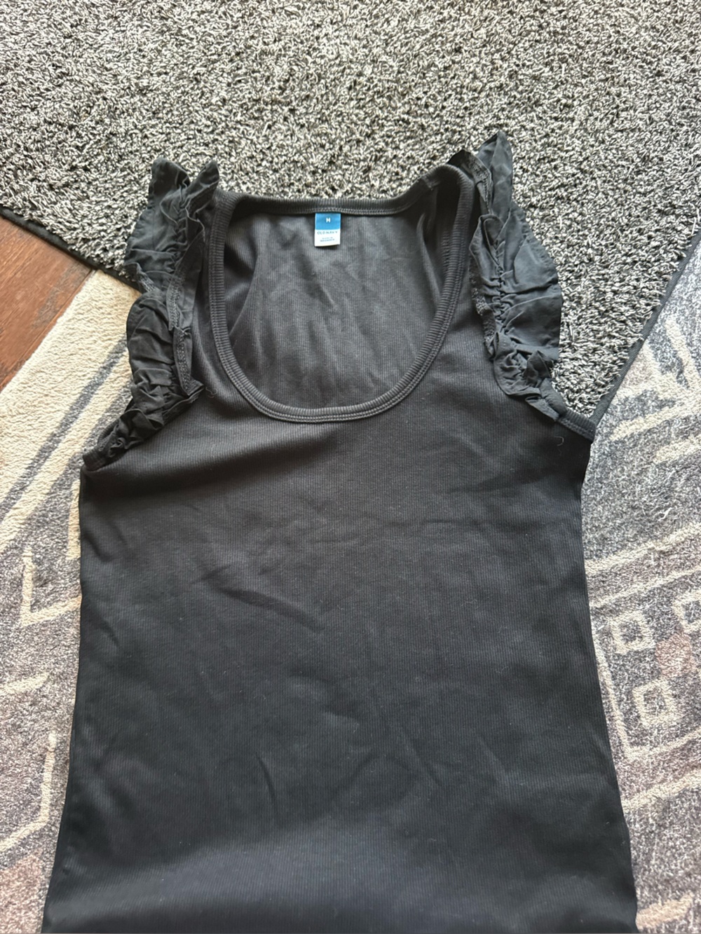 Old Navy Black Ribbed Knit Top with Scoop Neck